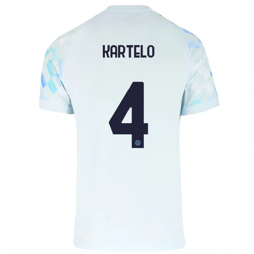 Danxen Bambino Maglia Dominik Kartelo #4 Bianco Blu Kit Gara Away 2025/26 Maglietta