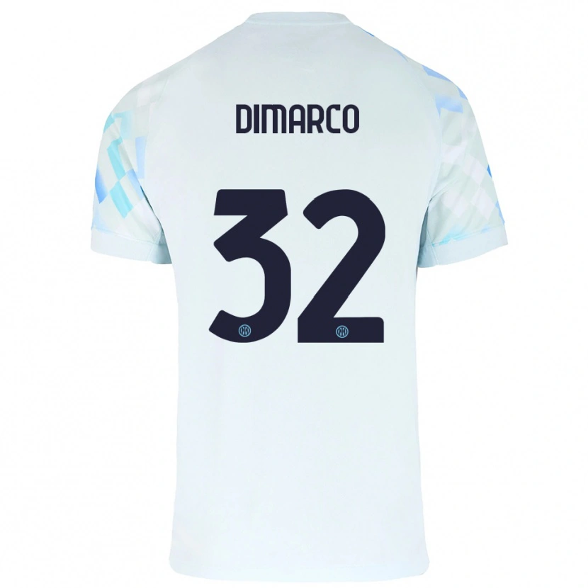 Danxen Bambino Maglia Federico Dimarco #32 Bianco Blu Kit Gara Away 2025/26 Maglietta