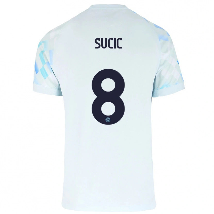 Danxen Bambino Maglia Petar Sučić #8 Bianco Blu Kit Gara Away 2025/26 Maglietta