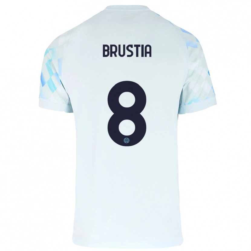 Danxen Bambino Maglia Martina Brustia #8 Bianco Blu Kit Gara Away 2025/26 Maglietta