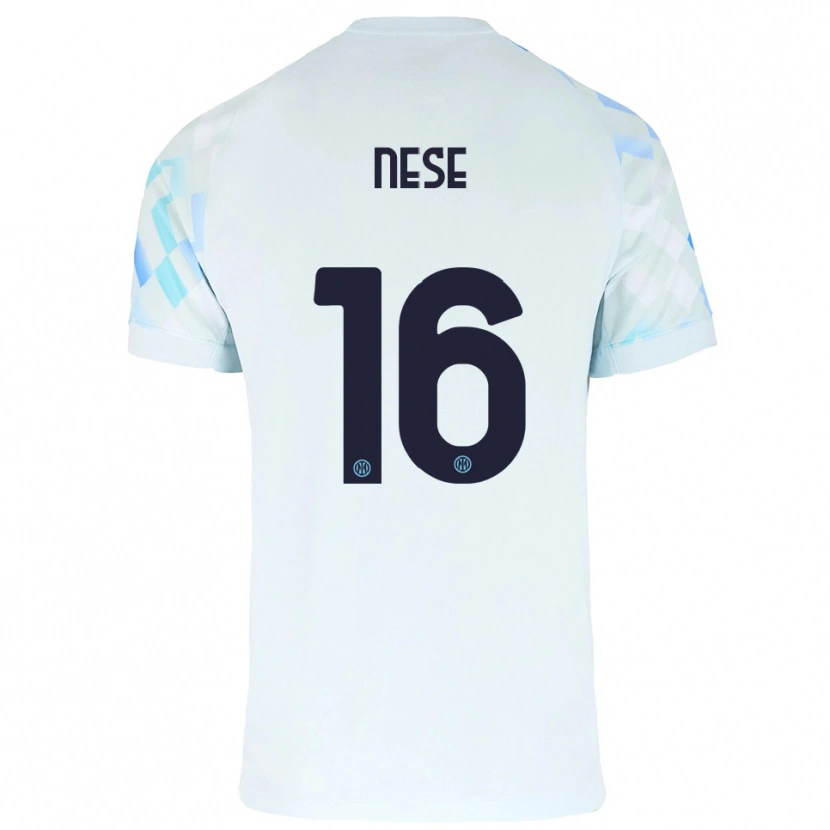 Danxen Bambino Maglia Alessio Nese #16 Bianco Blu Kit Gara Away 2025/26 Maglietta