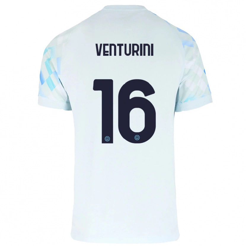 Danxen Bambino Maglia Matteo Venturini #16 Bianco Blu Kit Gara Away 2025/26 Maglietta