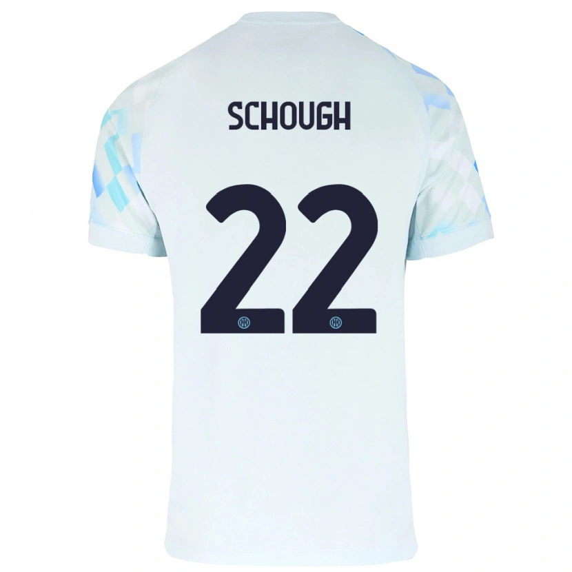Danxen Bambino Maglia Olivia Schough #22 Bianco Blu Kit Gara Away 2025/26 Maglietta