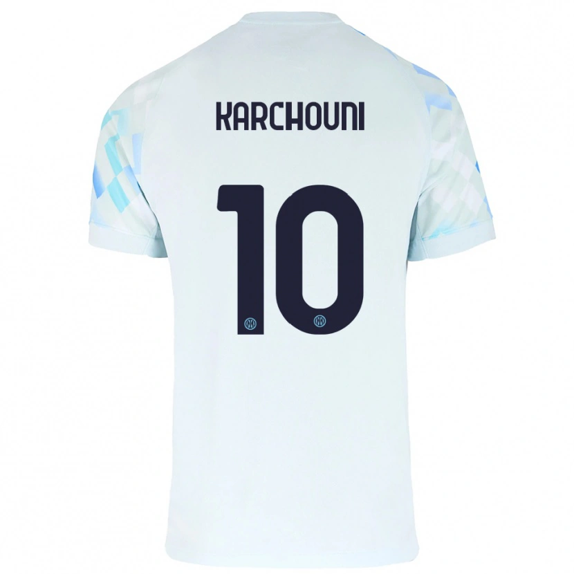 Danxen Bambino Maglia Ghoutia Karchouni #10 Bianco Blu Kit Gara Away 2025/26 Maglietta