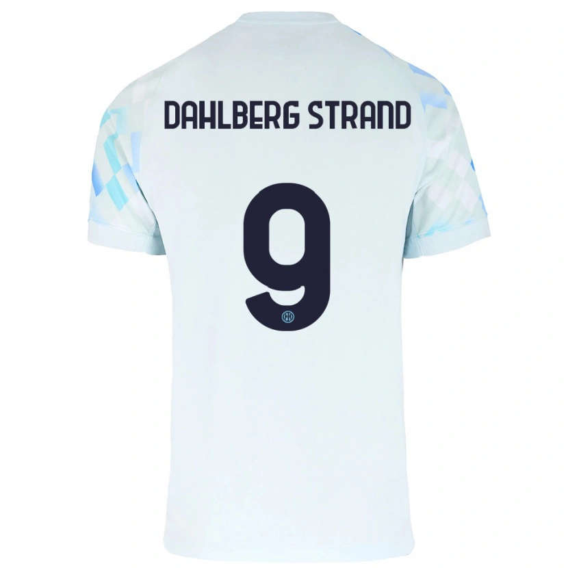 Danxen Bambino Maglia Jonas Dahlberg Strand #9 Bianco Blu Kit Gara Away 2025/26 Maglietta