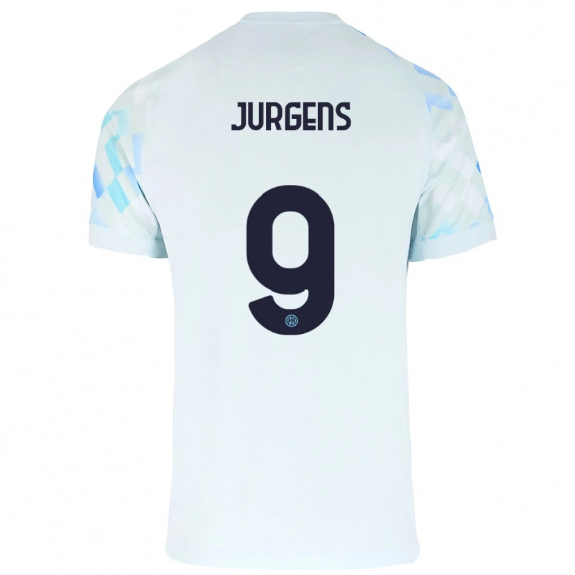 Danxen Bambino Maglia Oliver Jurgens #9 Bianco Blu Kit Gara Away 2025/26 Maglietta