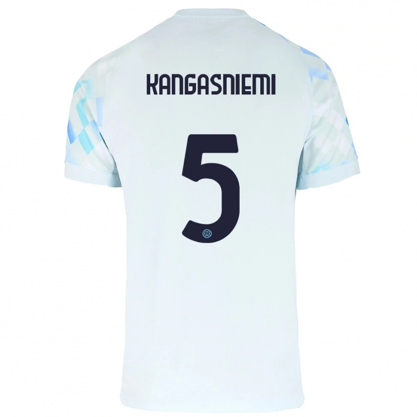 Danxen Bambino Maglia Ilari Kangasniemi #5 Bianco Blu Kit Gara Away 2025/26 Maglietta