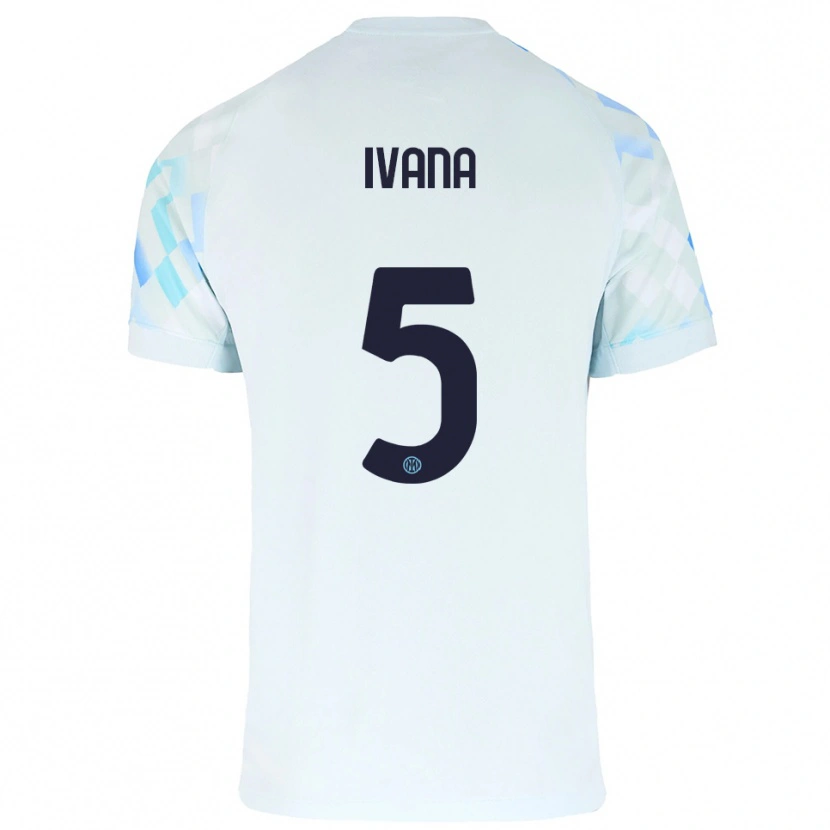 Danxen Bambino Maglia Ivana Andrés Sanz #5 Bianco Blu Kit Gara Away 2025/26 Maglietta