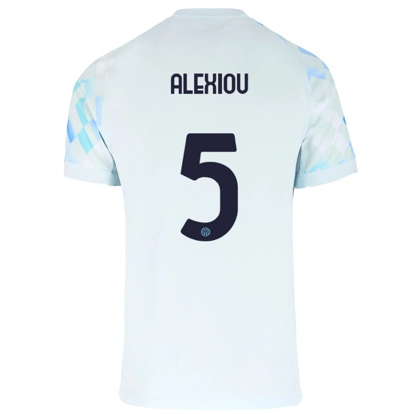 Danxen Bambino Maglia Christos Alexiou #5 Bianco Blu Kit Gara Away 2025/26 Maglietta
