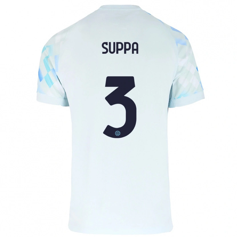 Danxen Bambino Maglia Simone Suppa #3 Bianco Blu Kit Gara Away 2025/26 Maglietta