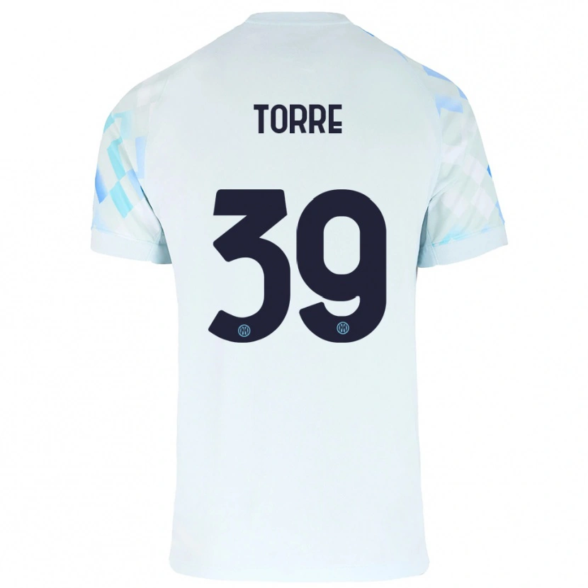 Danxen Bambino Maglia Pietro La Torre #39 Bianco Blu Kit Gara Away 2025/26 Maglietta