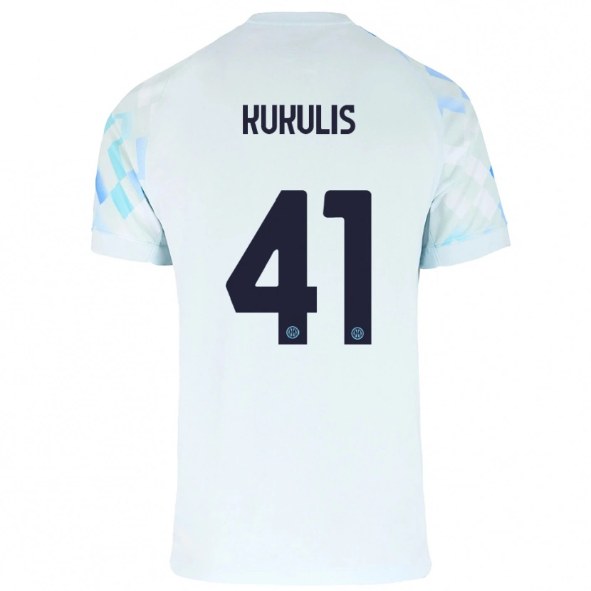 Danxen Bambino Maglia Roberts Kukulis #41 Bianco Blu Kit Gara Away 2025/26 Maglietta