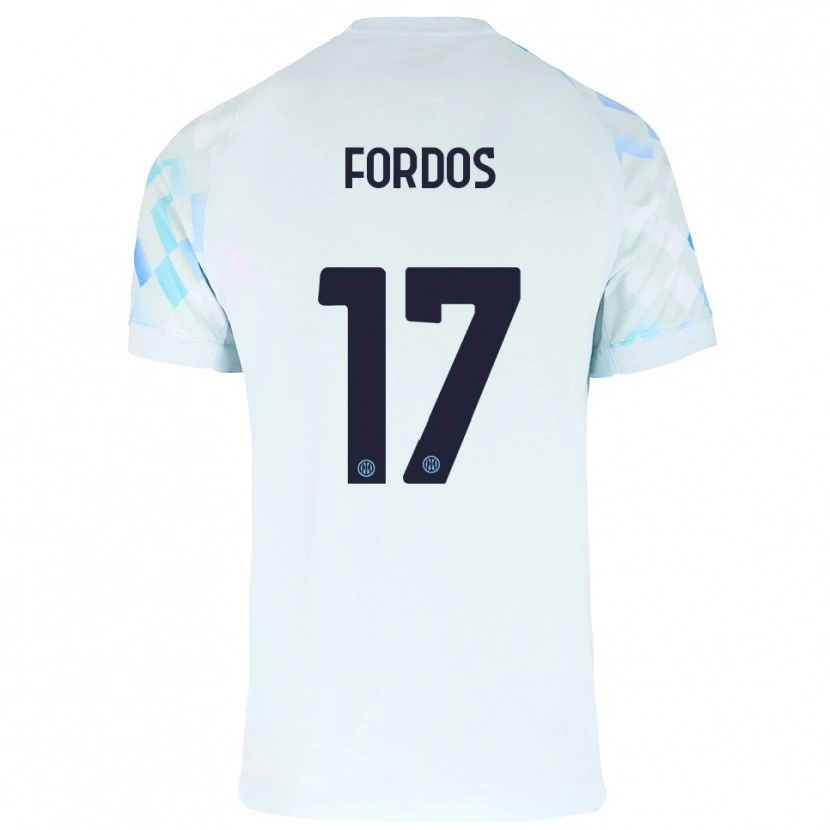 Danxen Bambino Maglia Beatrix Fördős #17 Bianco Blu Kit Gara Away 2025/26 Maglietta
