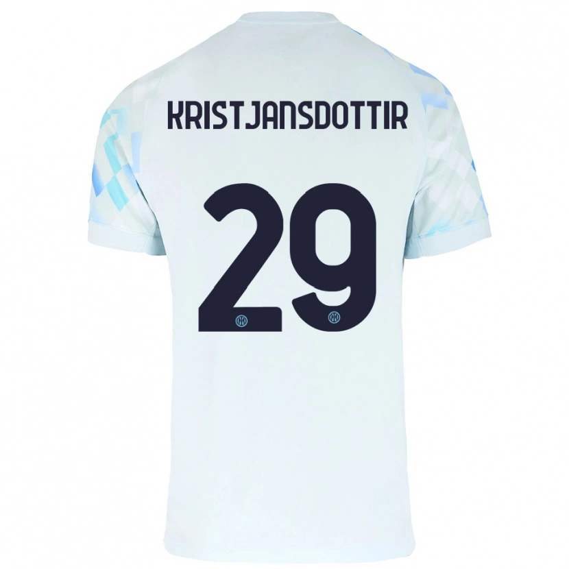 Danxen Bambino Maglia Anna Bjork Kristjansdottir #29 Bianco Blu Kit Gara Away 2025/26 Maglietta