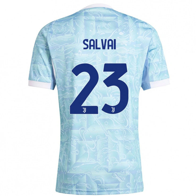 Danxen Bambino Maglia Cecilia Salvai #23 Azzurro Giallo Kit Gara Away 2025/26 Maglietta