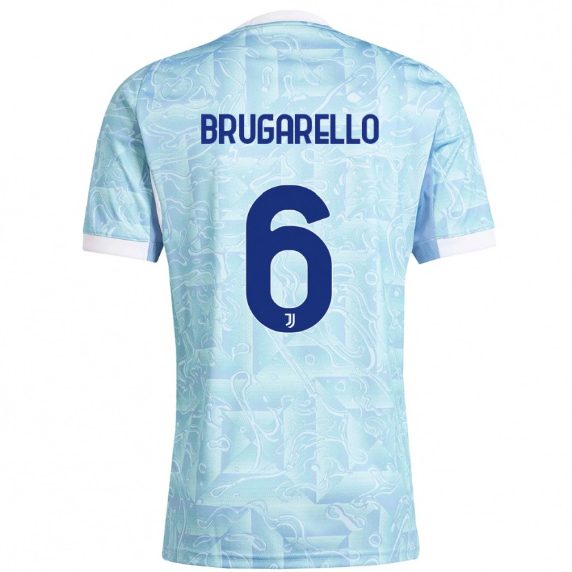 Danxen Bambino Maglia Mattia Brugarello #6 Azzurro Giallo Kit Gara Away 2025/26 Maglietta