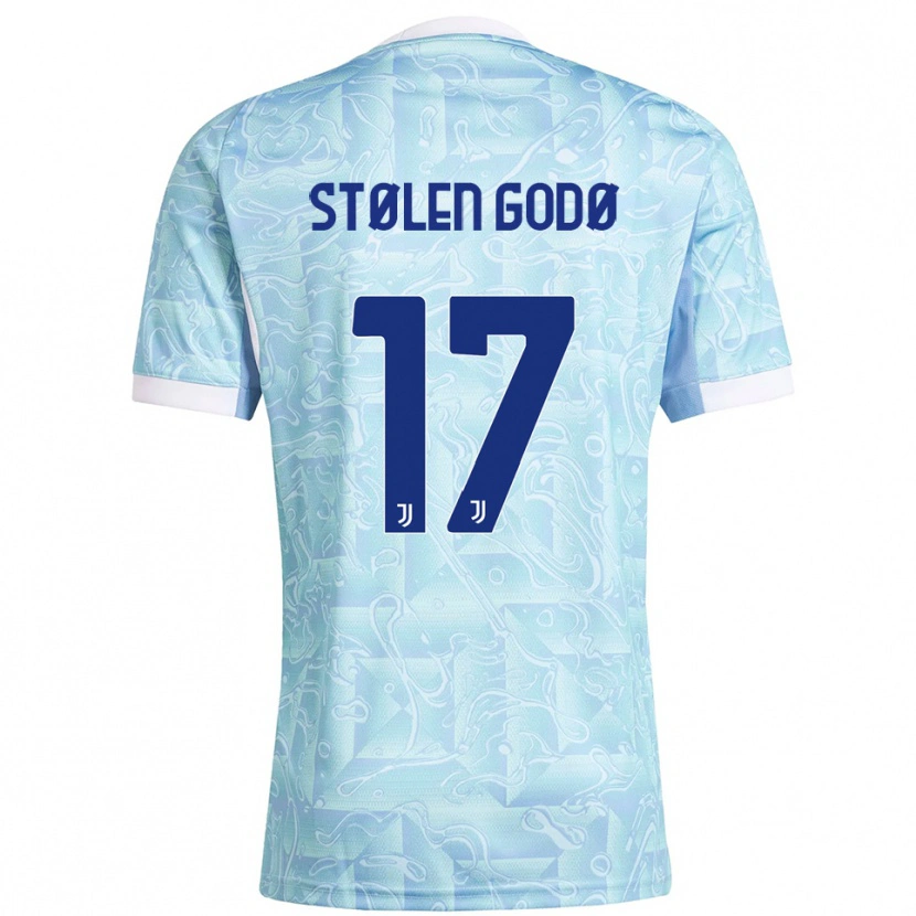 Danxen Bambino Maglia Emma Stølen Godø #17 Azzurro Giallo Kit Gara Away 2025/26 Maglietta