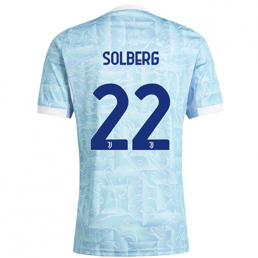 Danxen Bambino Maglia Elias Solberg #22 Azzurro Giallo Kit Gara Away 2025/26 Maglietta