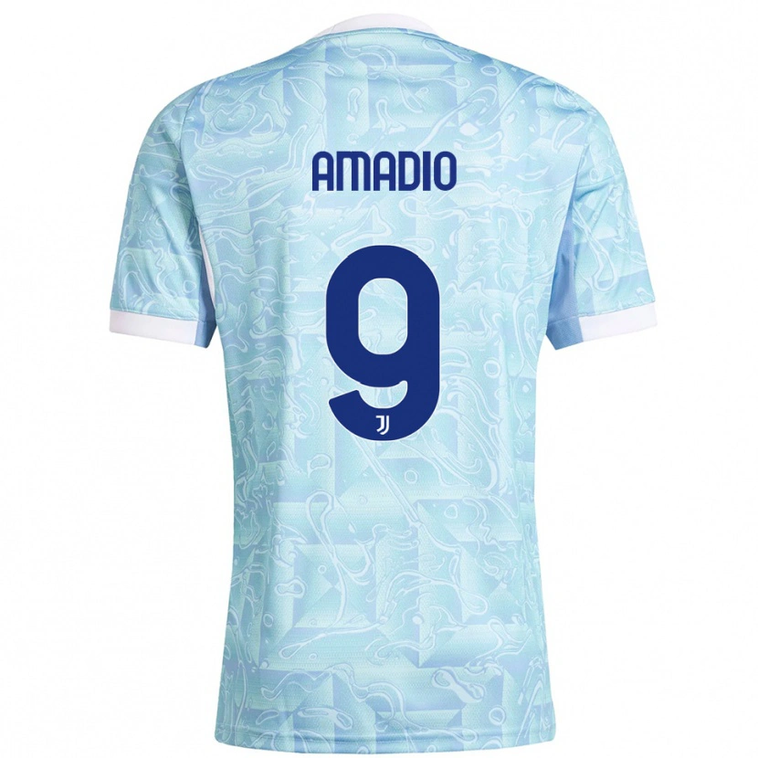 Danxen Bambino Maglia Alex Amadio #9 Azzurro Giallo Kit Gara Away 2025/26 Maglietta