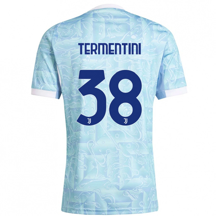Danxen Bambino Maglia Giorgia Termentini #38 Azzurro Giallo Kit Gara Away 2025/26 Maglietta