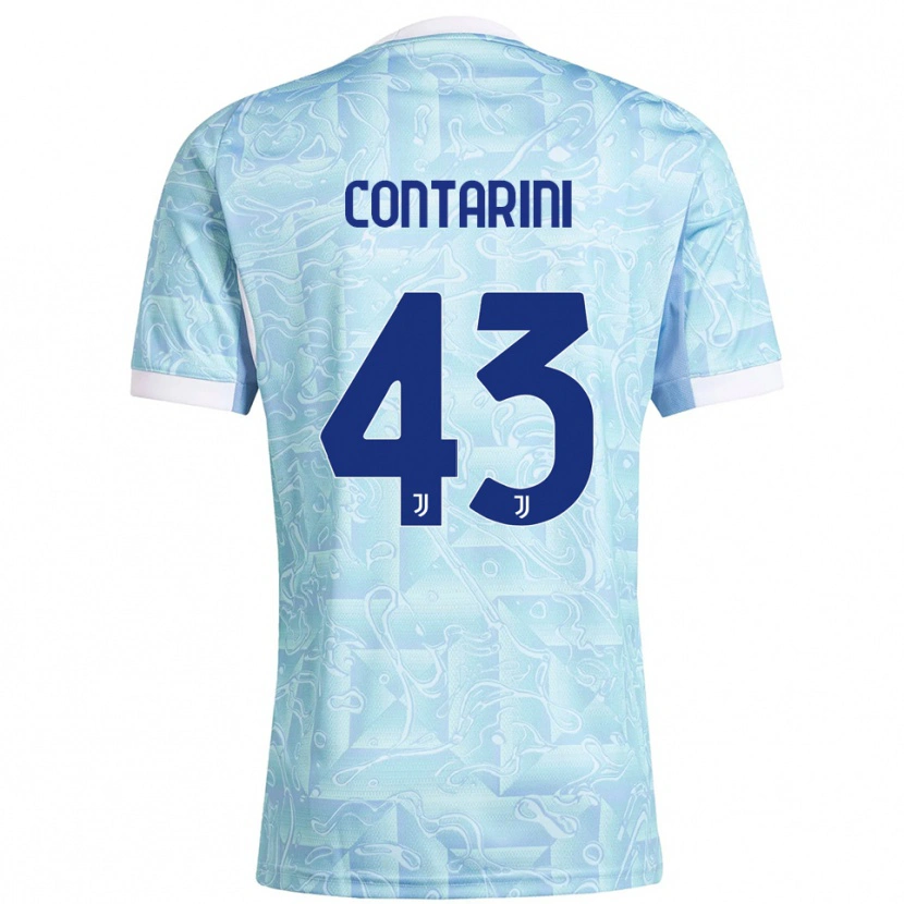 Danxen Bambino Maglia Jacopo Contarini #43 Azzurro Giallo Kit Gara Away 2025/26 Maglietta