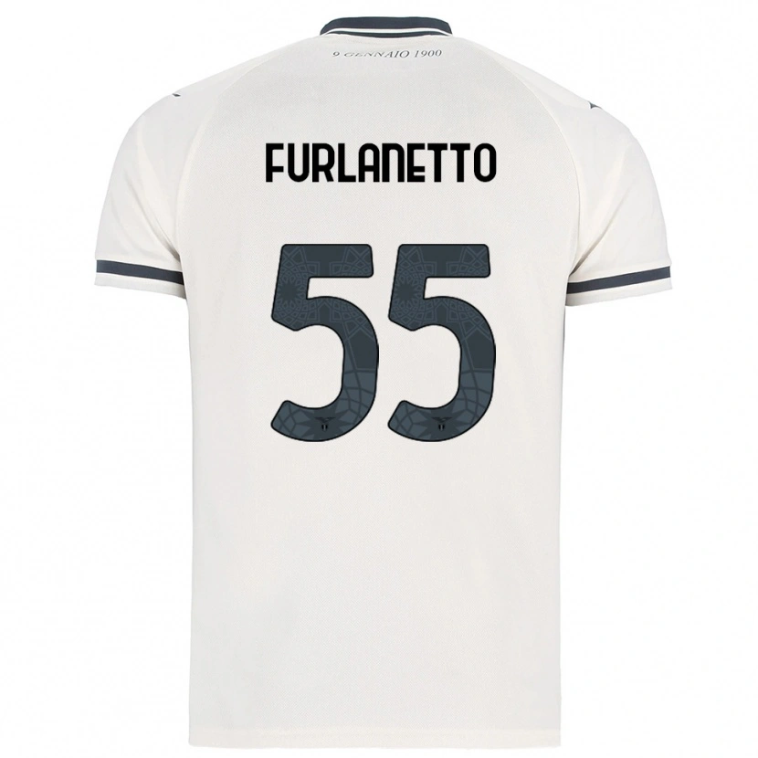 Danxen Bambino Maglia Alessio Furlanetto #55 Bianco Blu Navy Kit Gara Away 2025/26 Maglietta