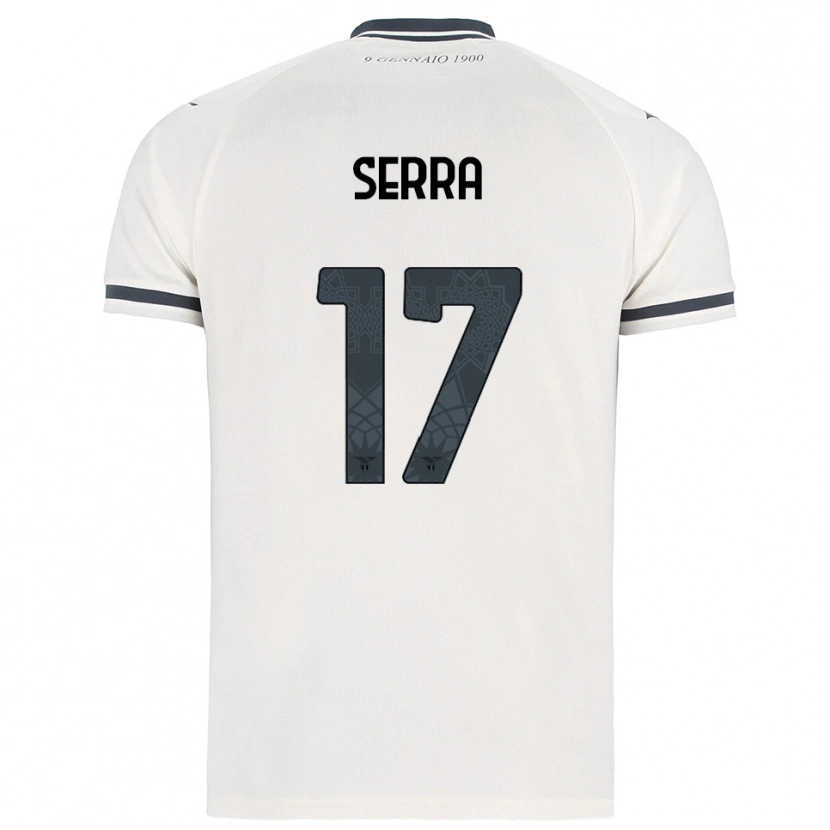 Danxen Bambino Maglia Federico Serra #17 Bianco Blu Navy Kit Gara Away 2025/26 Maglietta