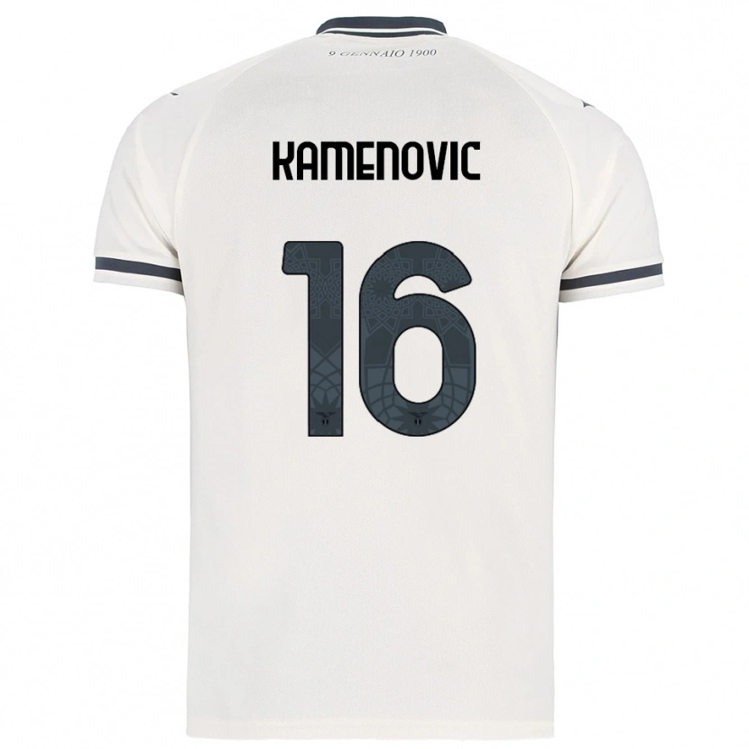Danxen Bambino Maglia Dimitrije Kamenovic #16 Bianco Blu Navy Kit Gara Away 2025/26 Maglietta