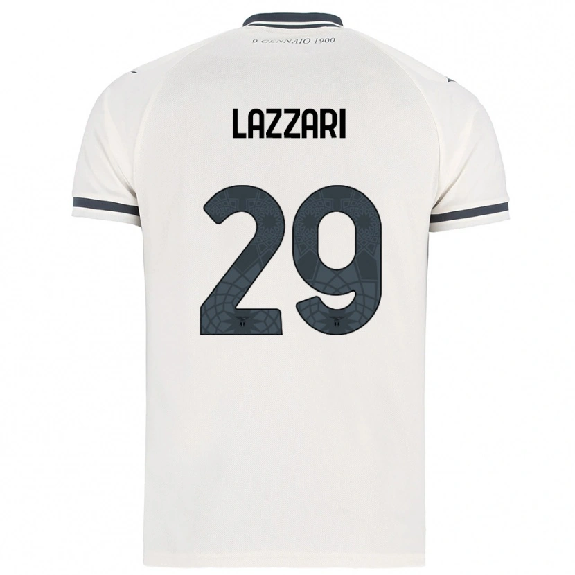 Danxen Bambino Maglia Manuel Lazzari #29 Bianco Blu Navy Kit Gara Away 2025/26 Maglietta