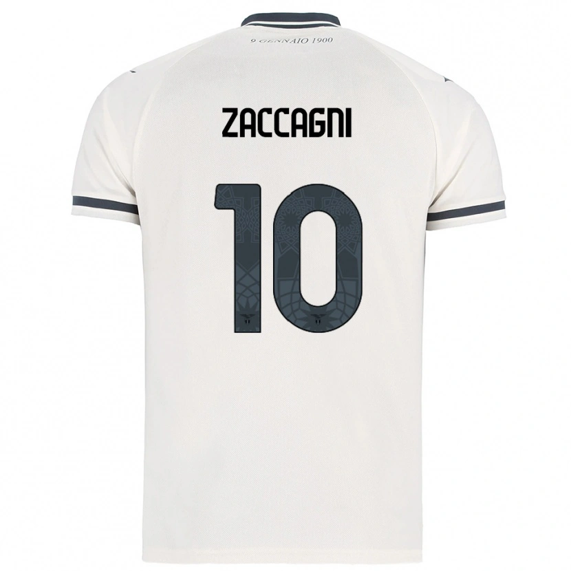 Danxen Bambino Maglia Mattia Zaccagni #10 Bianco Blu Navy Kit Gara Away 2025/26 Maglietta