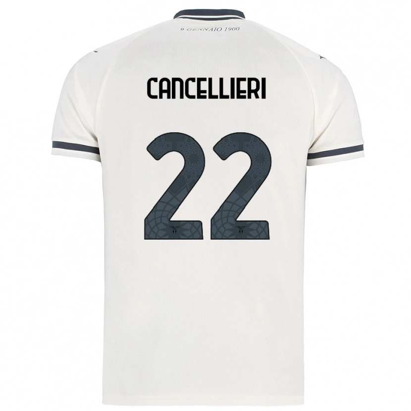 Danxen Bambino Maglia Matteo Cancellieri #22 Bianco Blu Navy Kit Gara Away 2025/26 Maglietta