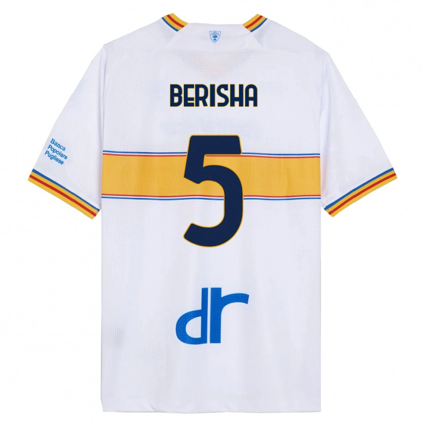Danxen Bambino Maglia Medon Berisha #5 Bianco Giallo Kit Gara Away 2025/26 Maglietta