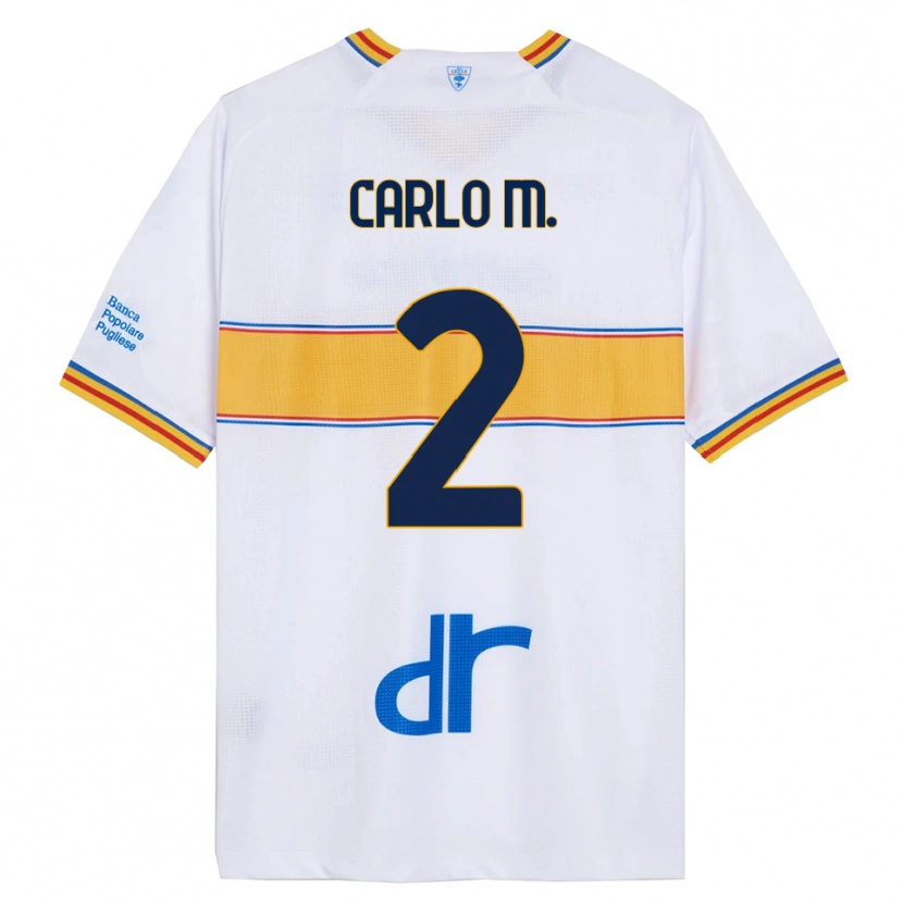 Danxen Bambino Maglia Carlo Mariano #2 Bianco Giallo Kit Gara Away 2025/26 Maglietta