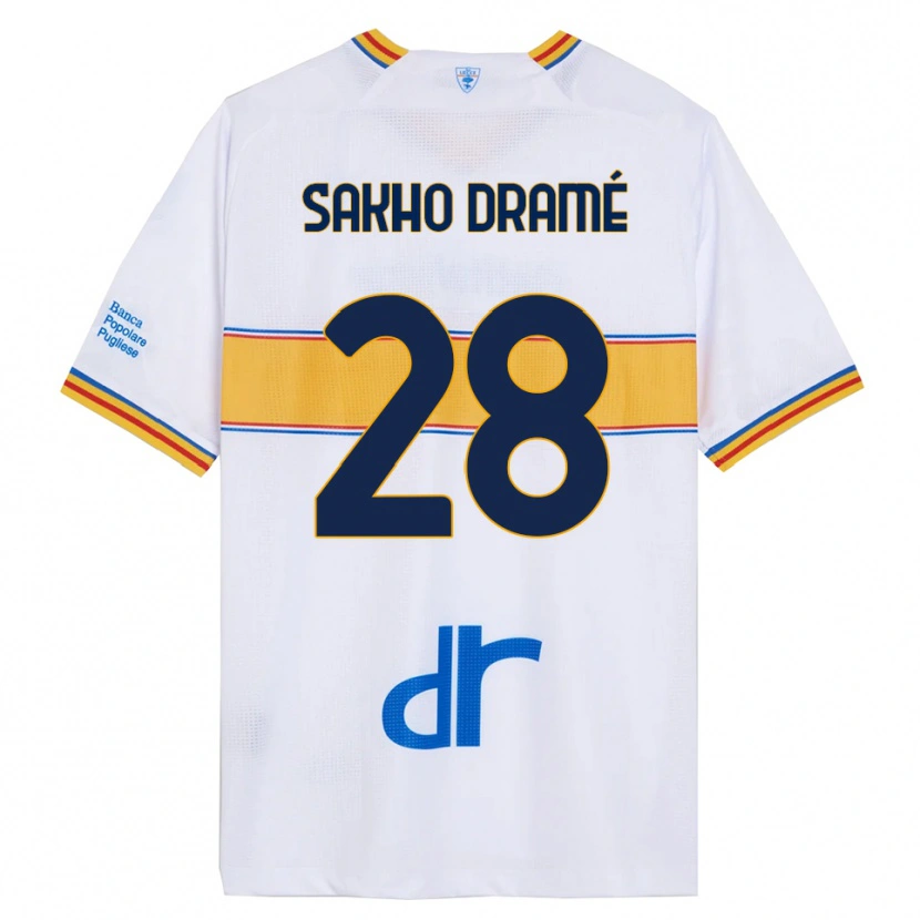 Danxen Bambino Maglia Samba Sakho Dramé #28 Bianco Giallo Kit Gara Away 2025/26 Maglietta