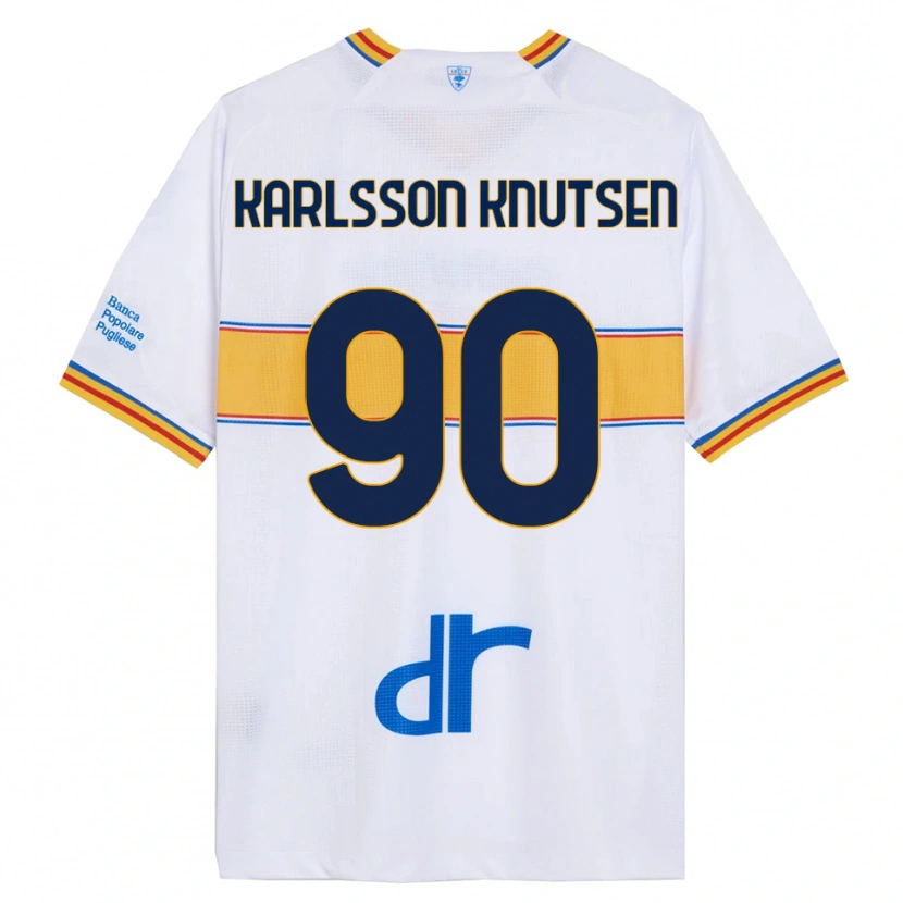 Danxen Bambino Maglia Storm Karlsson Knutsen #90 Bianco Giallo Kit Gara Away 2025/26 Maglietta