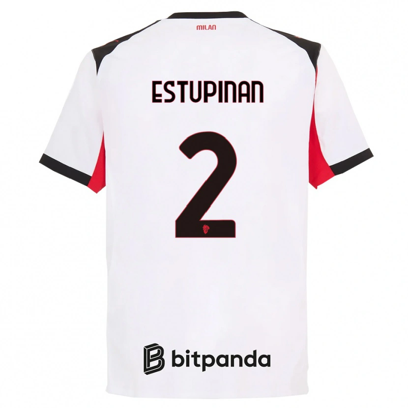 Danxen Bambino Maglia Pervis Estupiñán #2 Bianco Nero Kit Gara Away 2025/26 Maglietta