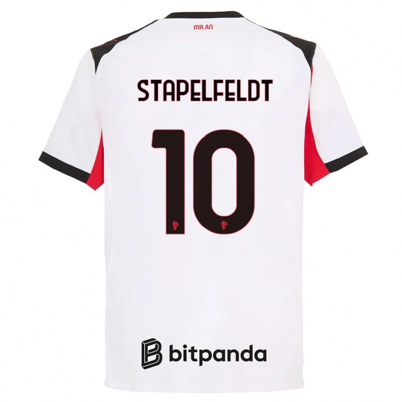 Danxen Bambino Maglia Nina Stapelfeldt #10 Bianco Nero Kit Gara Away 2025/26 Maglietta