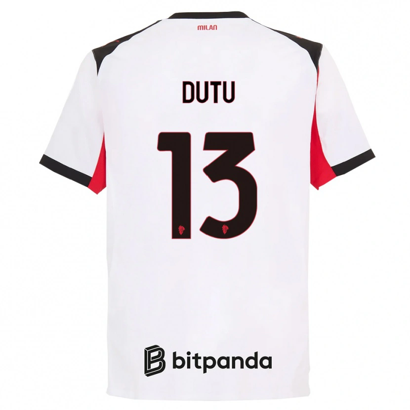 Danxen Bambino Maglia Matteo Duțu #13 Bianco Nero Kit Gara Away 2025/26 Maglietta