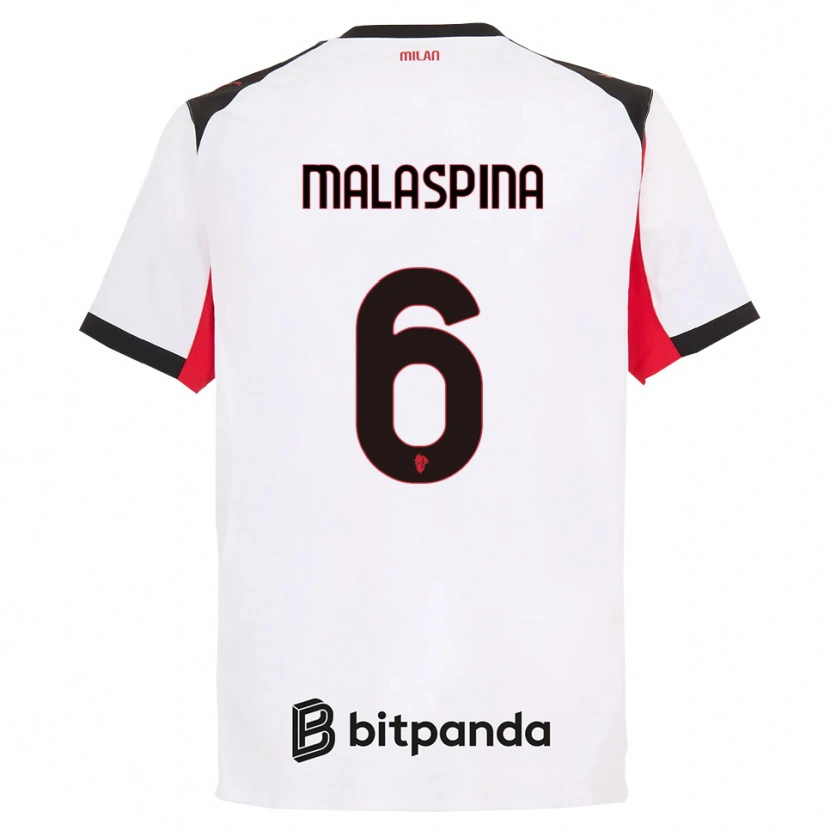 Danxen Bambino Maglia Mattia Malaspina #6 Bianco Nero Kit Gara Away 2025/26 Maglietta