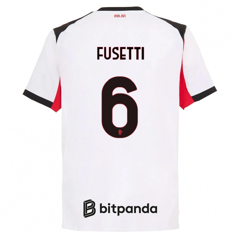Danxen Bambino Maglia Laura Fusetti #6 Bianco Nero Kit Gara Away 2025/26 Maglietta