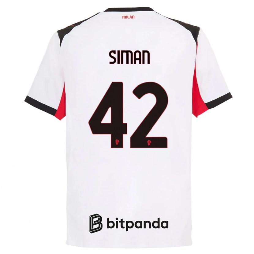 Danxen Bambino Maglia Alexandru Șiman #42 Bianco Nero Kit Gara Away 2025/26 Maglietta