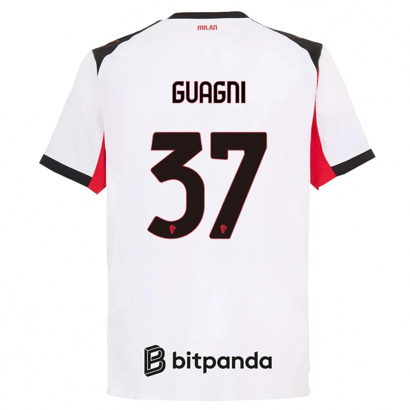 Danxen Bambino Maglia Alia Guagni #37 Bianco Nero Kit Gara Away 2025/26 Maglietta