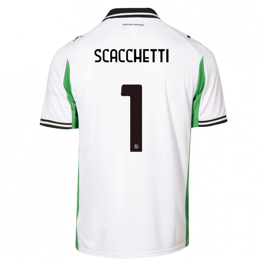 Danxen Bambino Maglia Alessandro Scacchetti #1 Bianco Verde Nero Kit Gara Away 2025/26 Maglietta