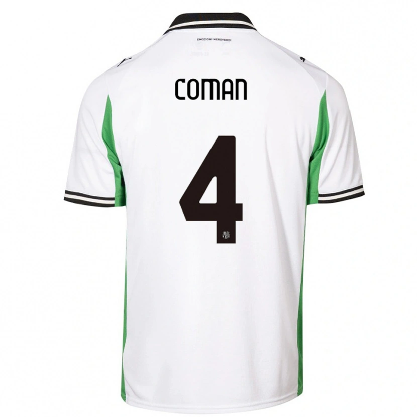 Danxen Bambino Maglia Rareș Coman #4 Bianco Verde Nero Kit Gara Away 2025/26 Maglietta