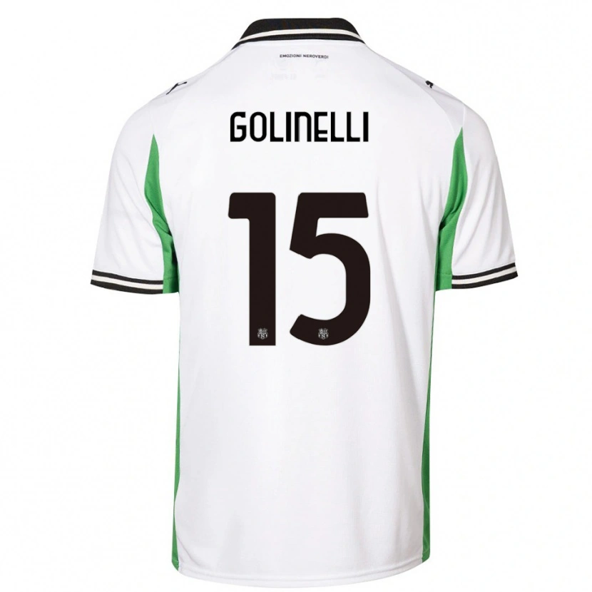 Danxen Bambino Maglia Emanuele Golinelli #15 Bianco Verde Nero Kit Gara Away 2025/26 Maglietta