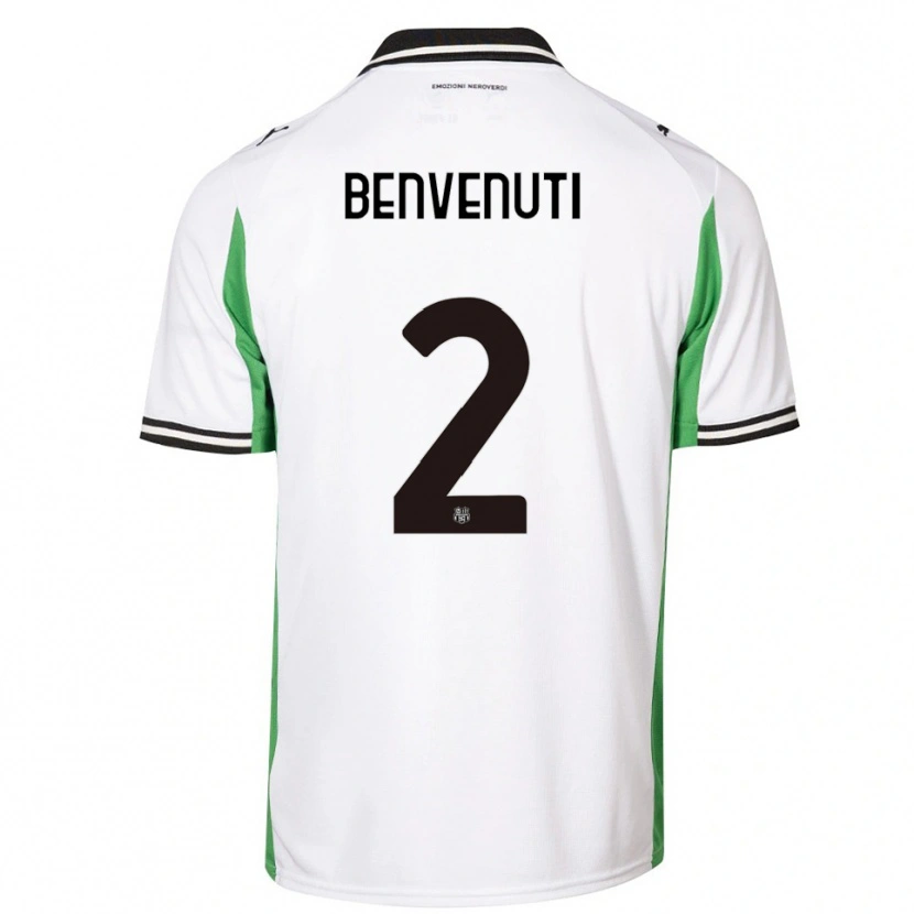 Danxen Bambino Maglia Giacomo Benvenuti #2 Bianco Verde Nero Kit Gara Away 2025/26 Maglietta