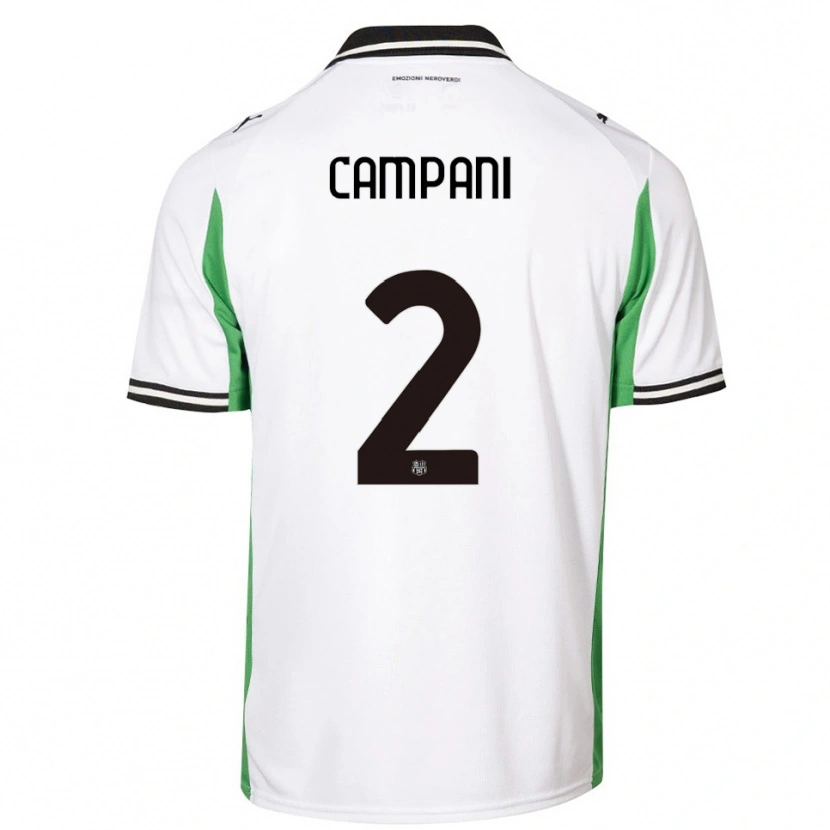 Danxen Bambino Maglia Andrea Campani #2 Bianco Verde Nero Kit Gara Away 2025/26 Maglietta