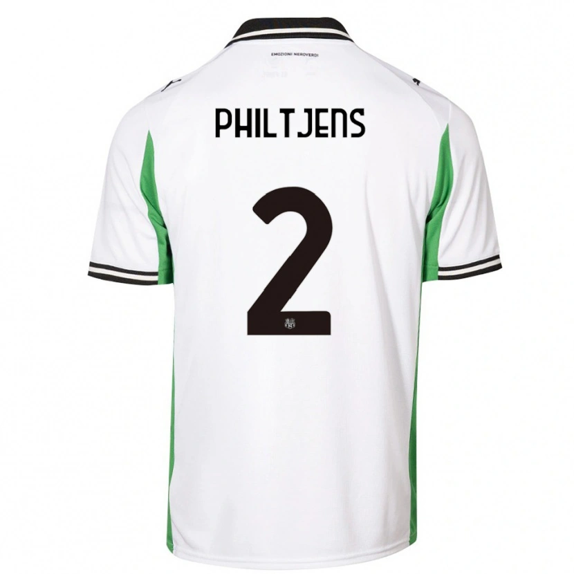 Danxen Bambino Maglia Davina Philtjens #2 Bianco Verde Nero Kit Gara Away 2025/26 Maglietta