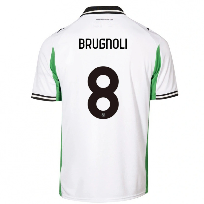 Danxen Bambino Maglia Giuseppe Brugnoli #8 Bianco Verde Nero Kit Gara Away 2025/26 Maglietta