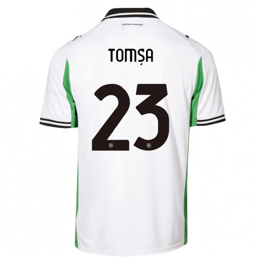 Danxen Bambino Maglia Troy Tomșa #23 Bianco Verde Nero Kit Gara Away 2025/26 Maglietta
